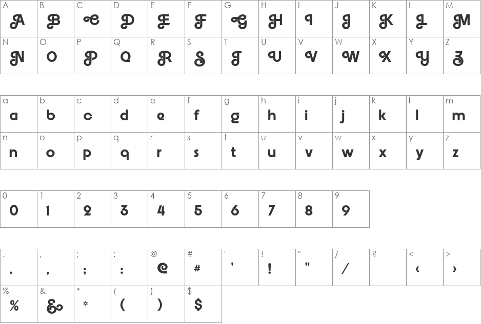 Embrionic55Swash font character map preview