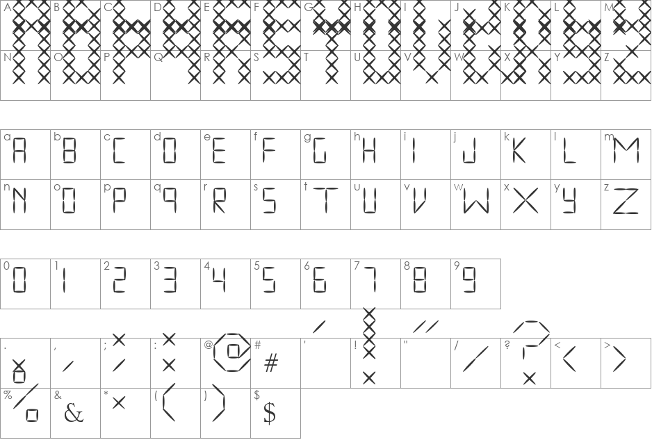 embroid font character map preview