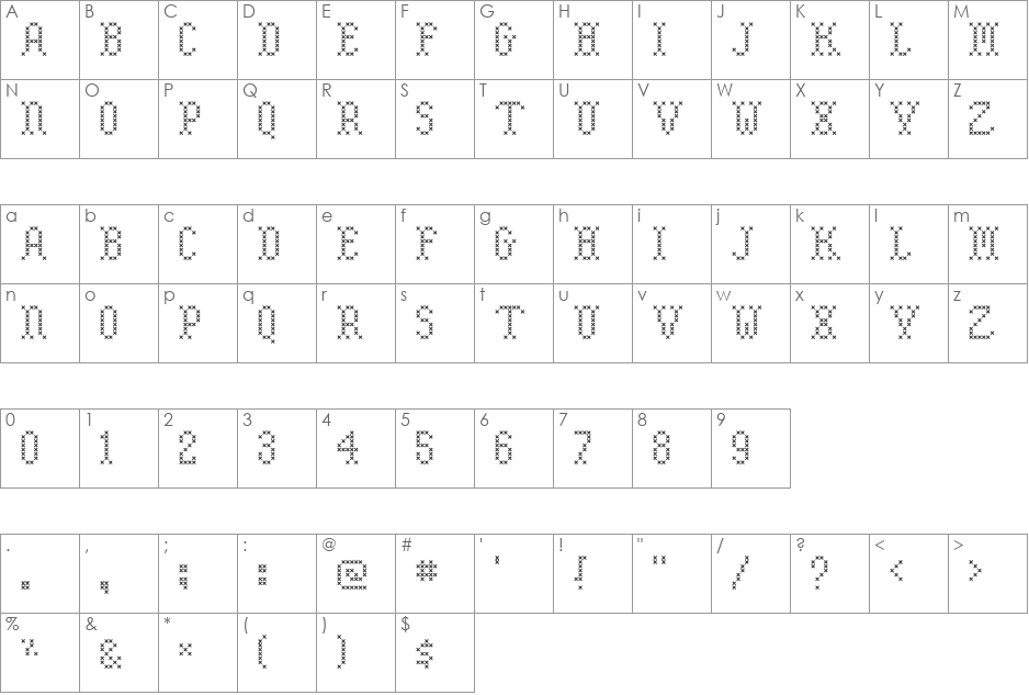 Embroidery font character map preview