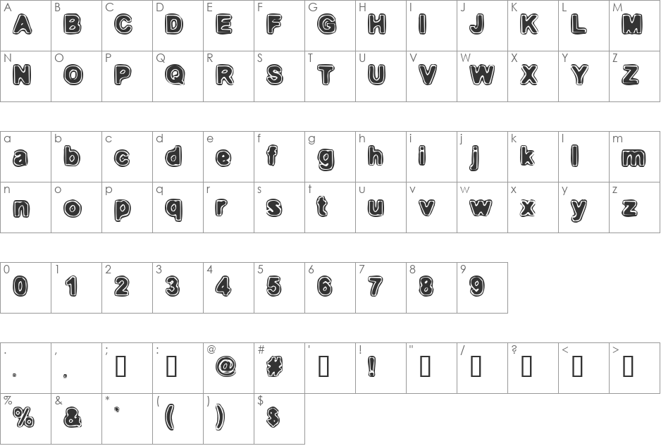 Embryonic Inside font character map preview