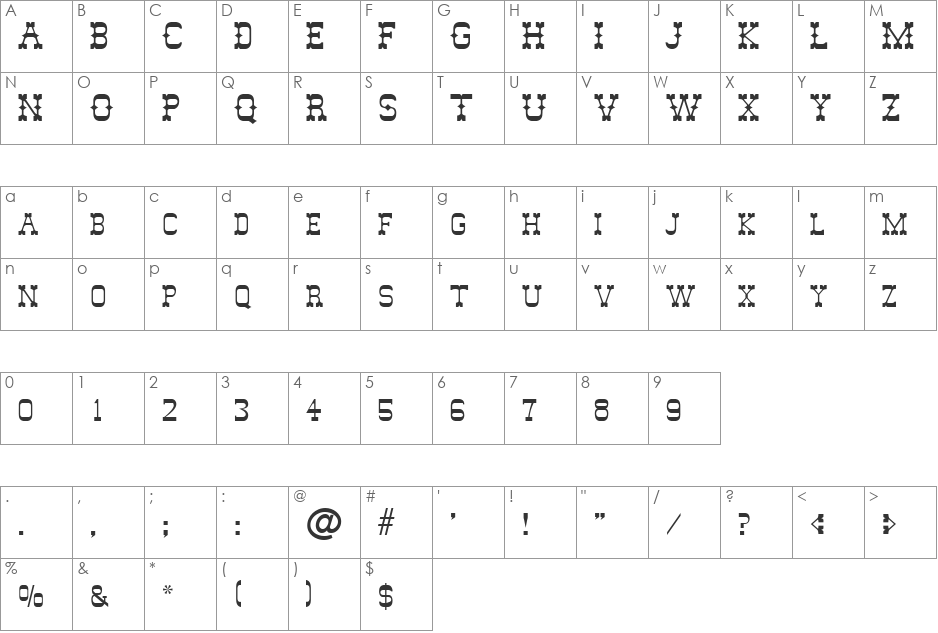 EmelyBecker font character map preview