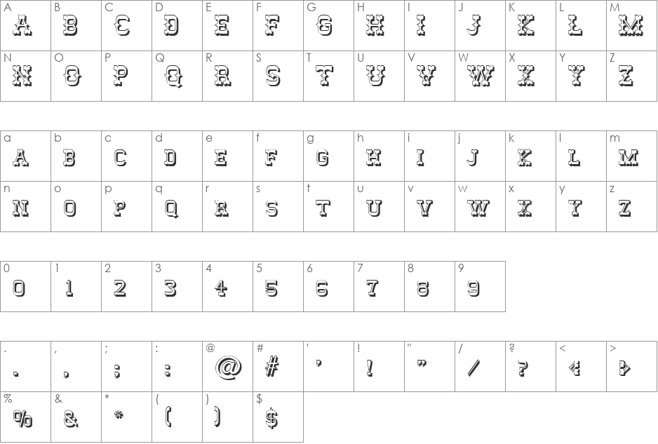EmelyBeckerShadow font character map preview