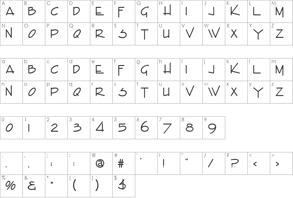 EMILIE font character map preview