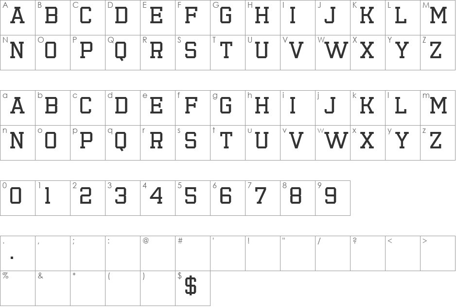 Emilio 19 font character map preview
