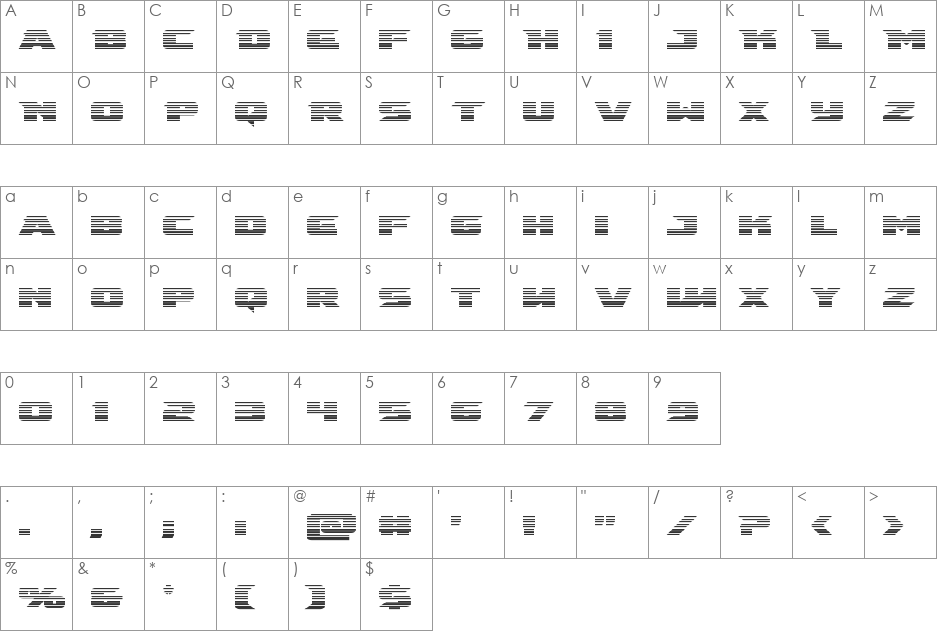 Emissary Scanlines font character map preview