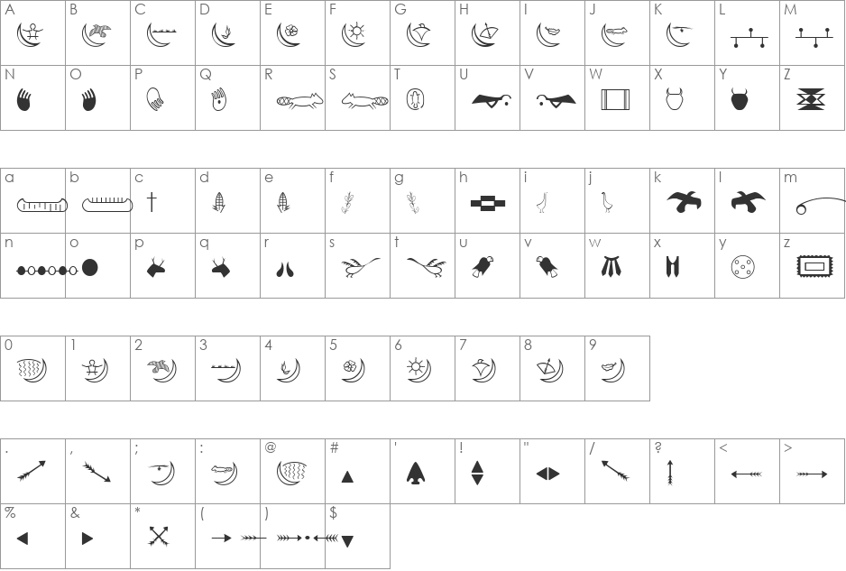 AmericanIndian font character map preview