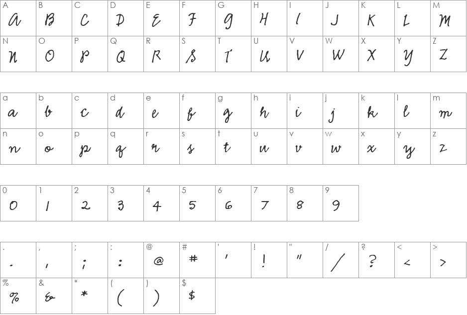 Emma Script Mvb font character map preview