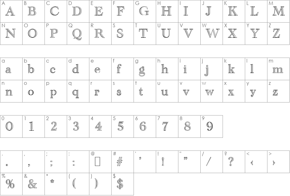 EmmaBeckerOutline font character map preview
