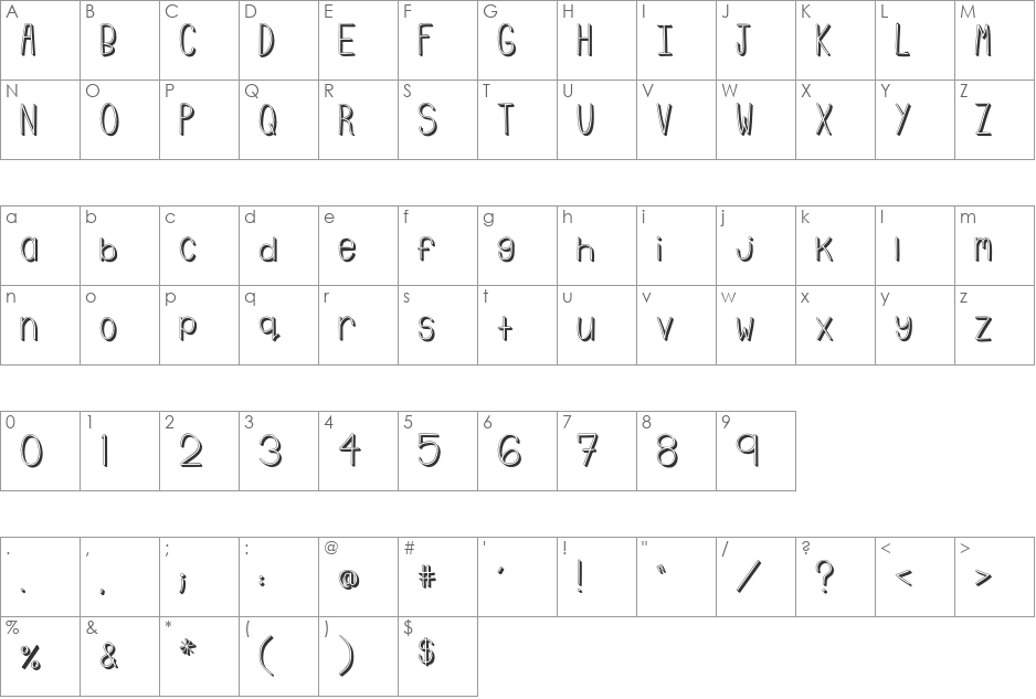 Emmy 3D font character map preview