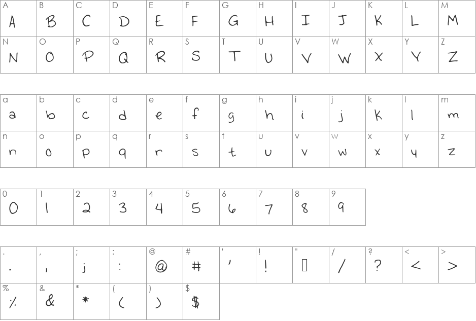 EmmysHandwriting font character map preview