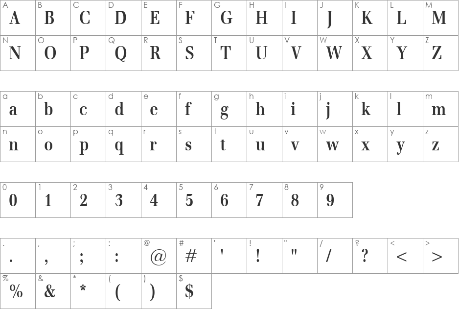 Emona Cond font character map preview