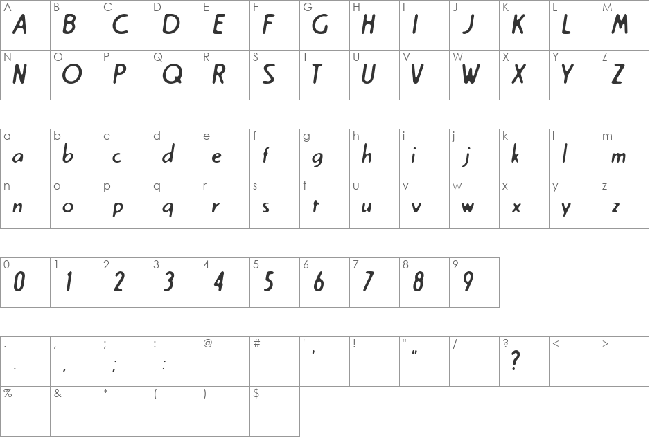 Emore P 3 font character map preview