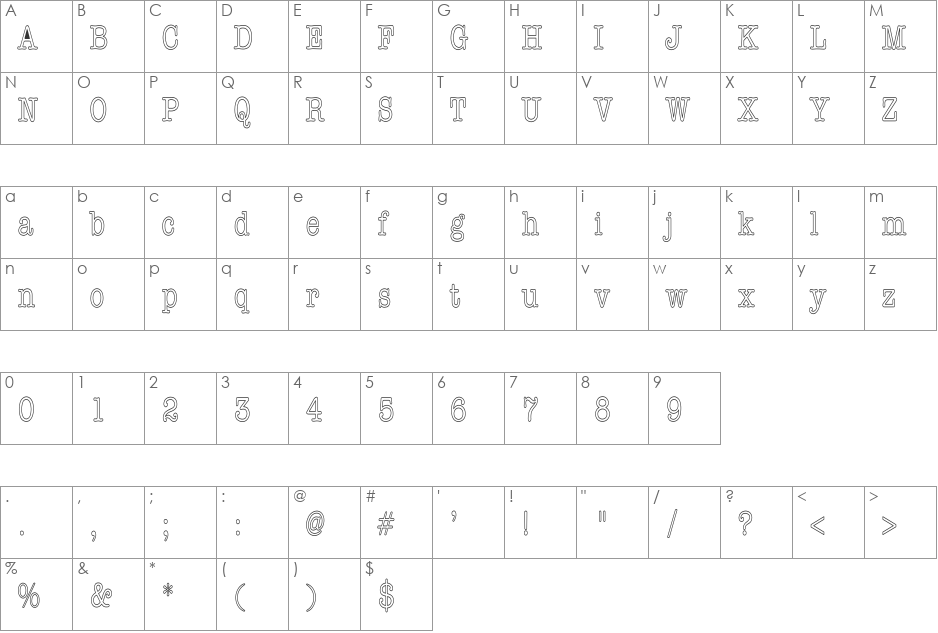 AmericanTypewriHC font character map preview