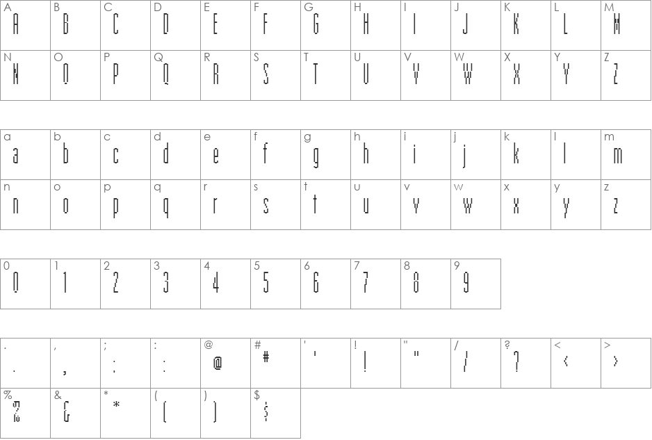EmperorNineteen font character map preview