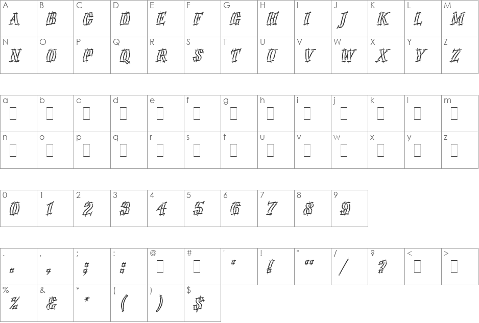 Emphasis LET font character map preview