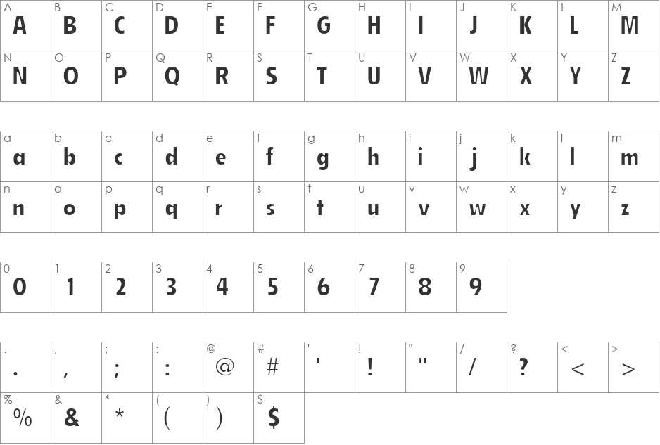 EmphasisCondSSK font character map preview