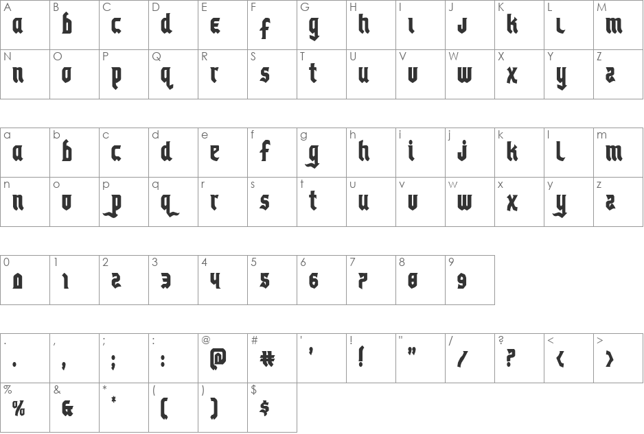 Empire Crown Condensed font character map preview