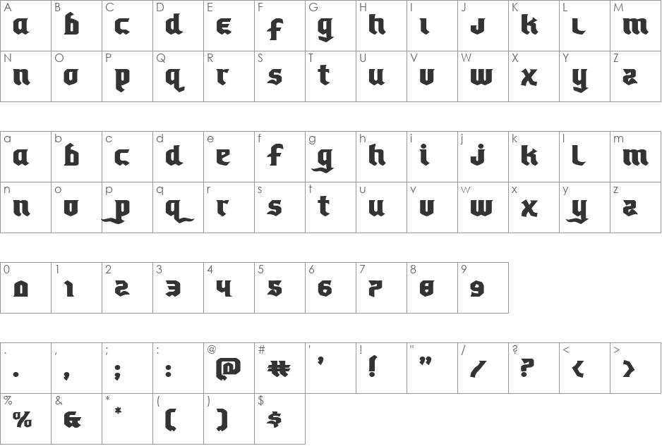 Empire Crown Expanded font character map preview
