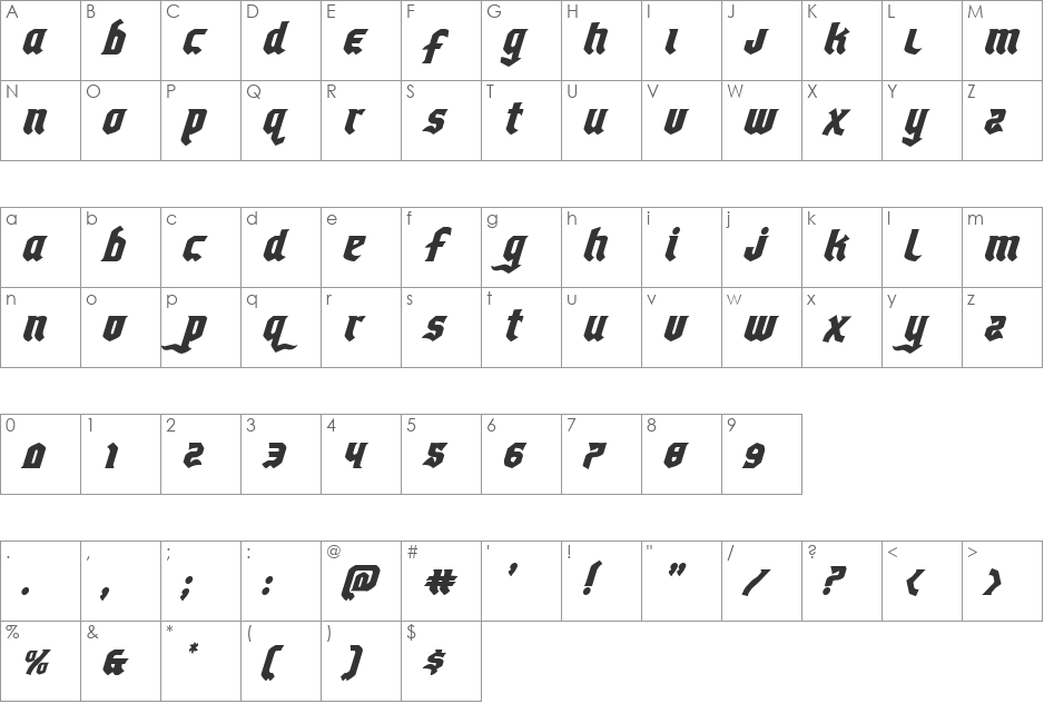 Empire Crown Italic font character map preview