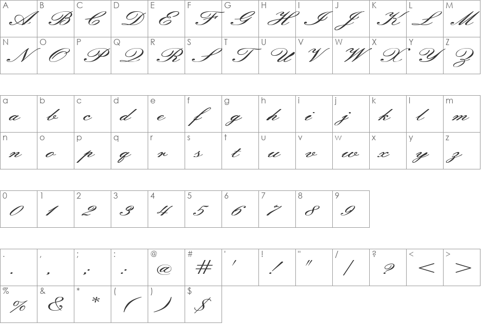 EmpireScriptExtended font character map preview