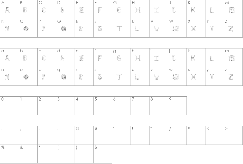 Empress font character map preview