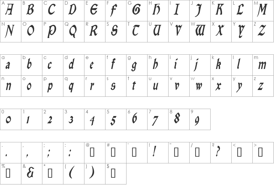 EnchantmentCondensed font character map preview
