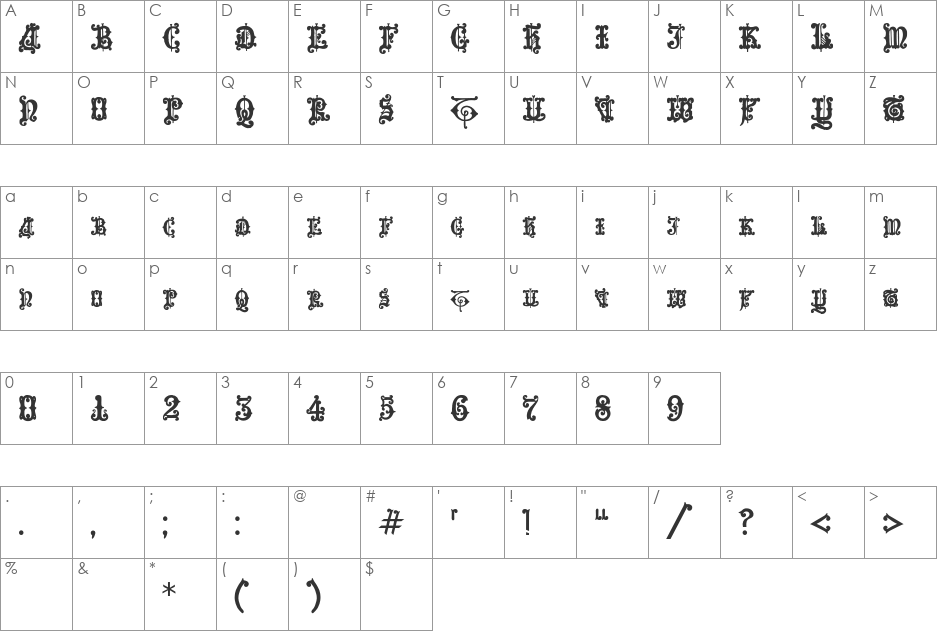 Enchiridion font character map preview