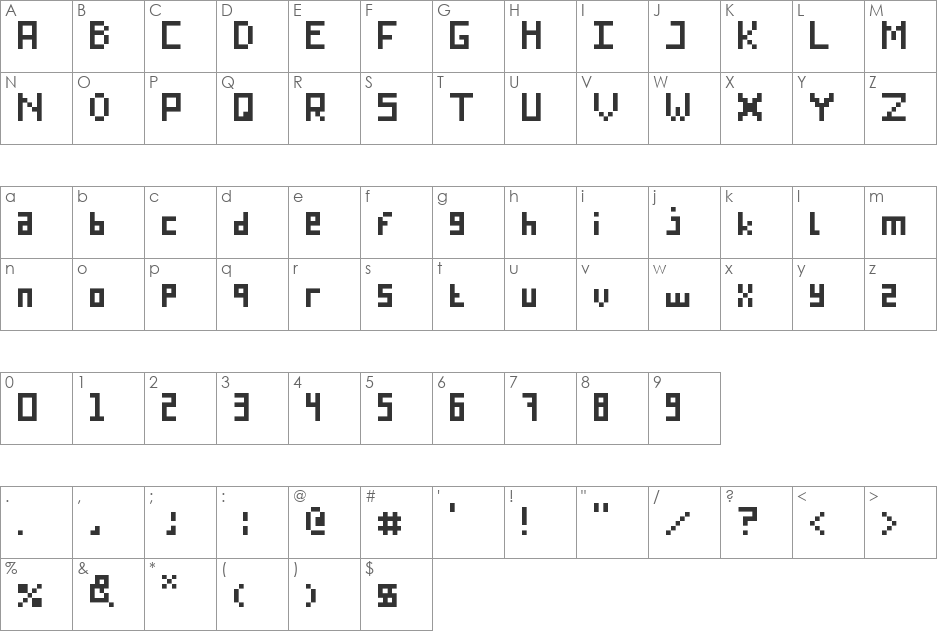 Endlesstype 8-bit font character map preview
