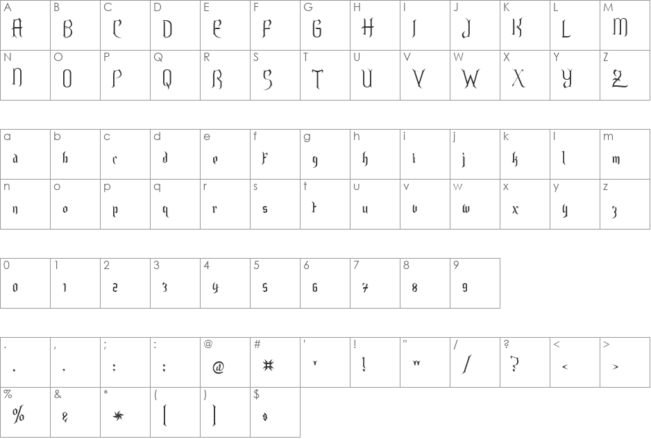 Endor font character map preview