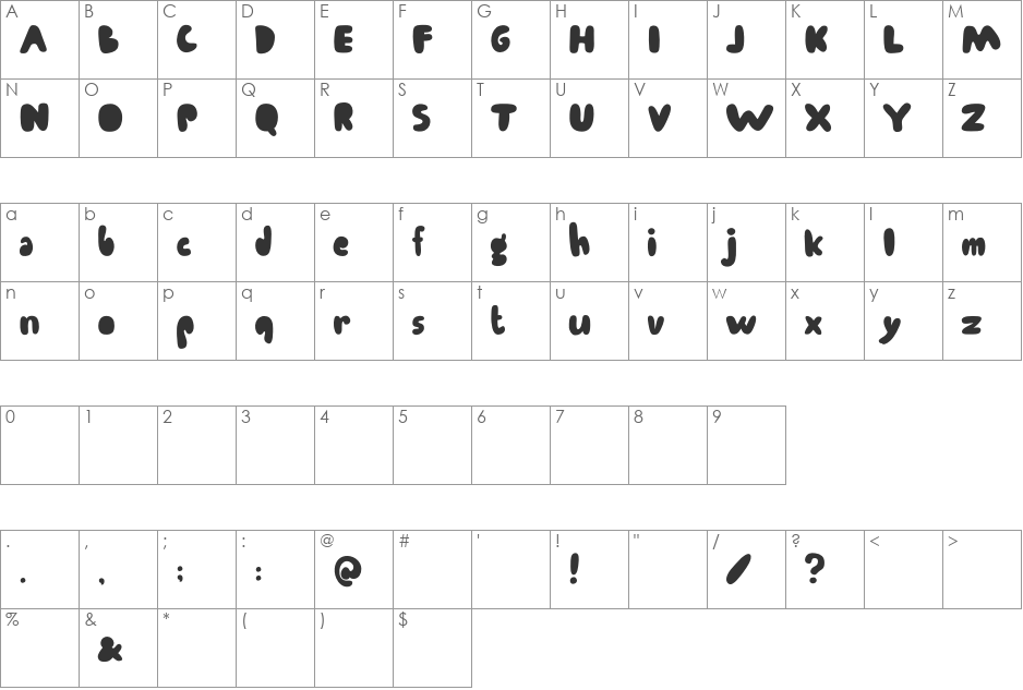 Endutt font character map preview