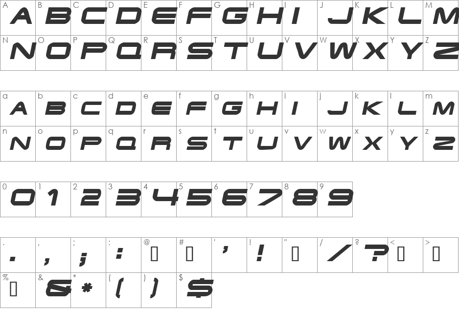 Endzone font character map preview
