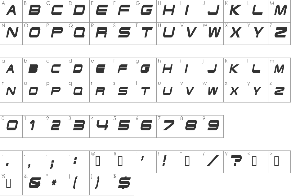 EndzoneCondensed font character map preview