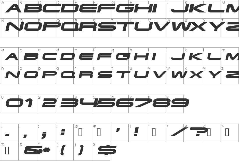 EndzoneExtended font character map preview