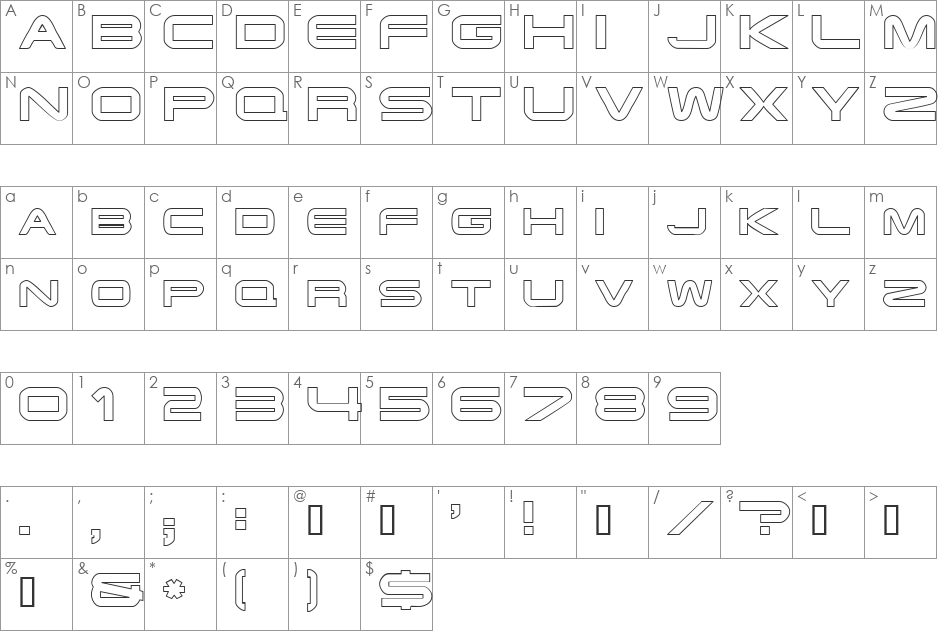 EndzoneOutline font character map preview
