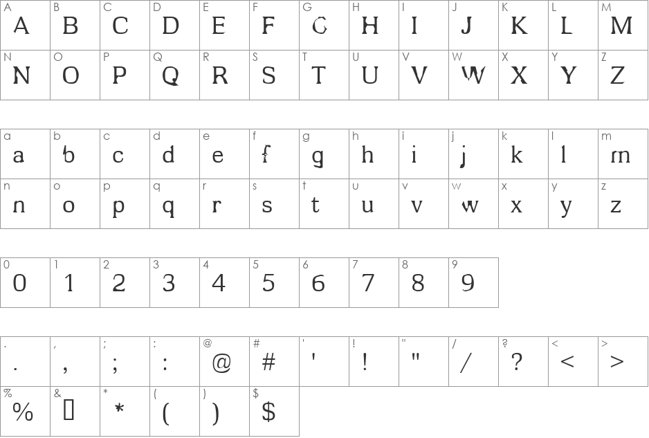 Enema font character map preview