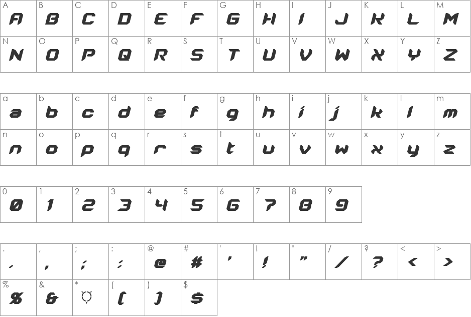 Energon font character map preview