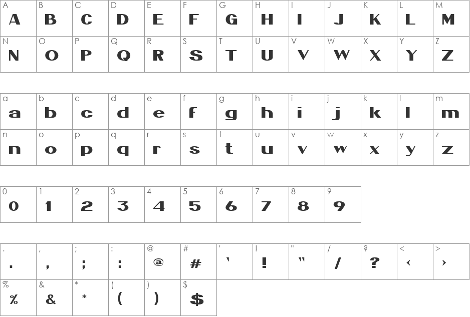 Energy font character map preview