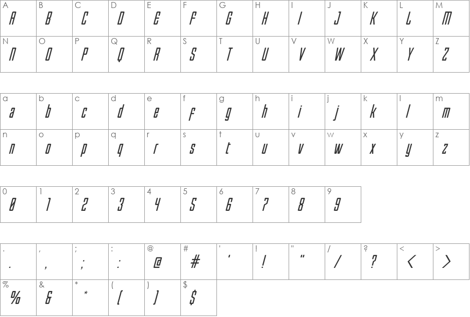 Enfatica font character map preview