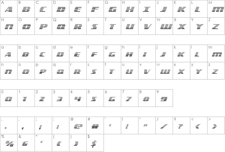 Americorps Gradient font character map preview