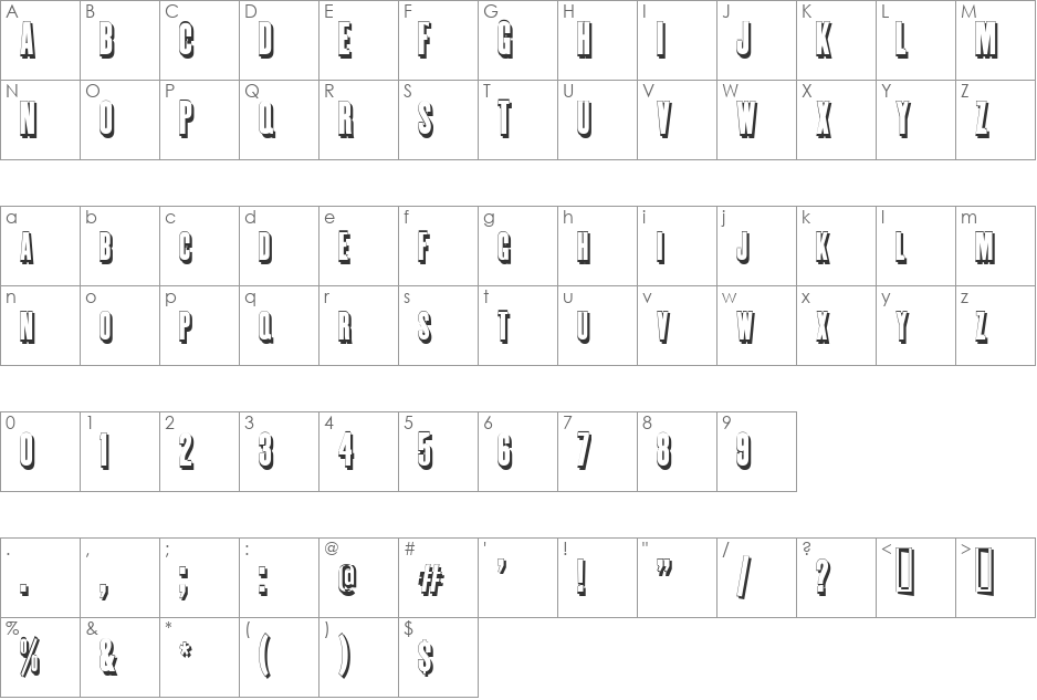 Enge Holzschrift font character map preview