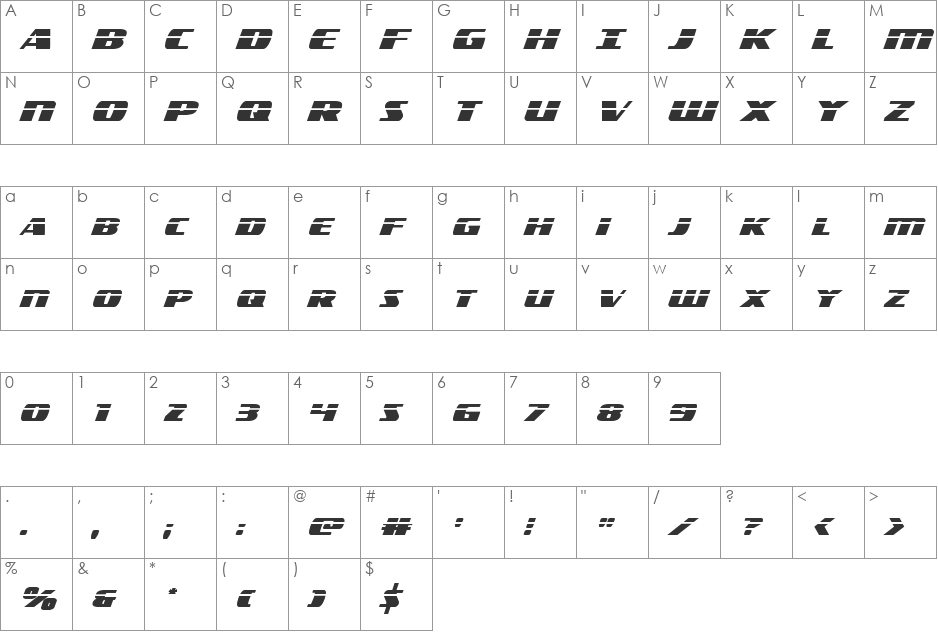 Americorps Laser font character map preview