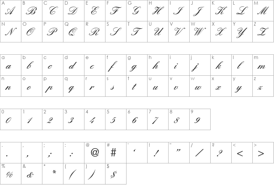 England Hand DB font character map preview