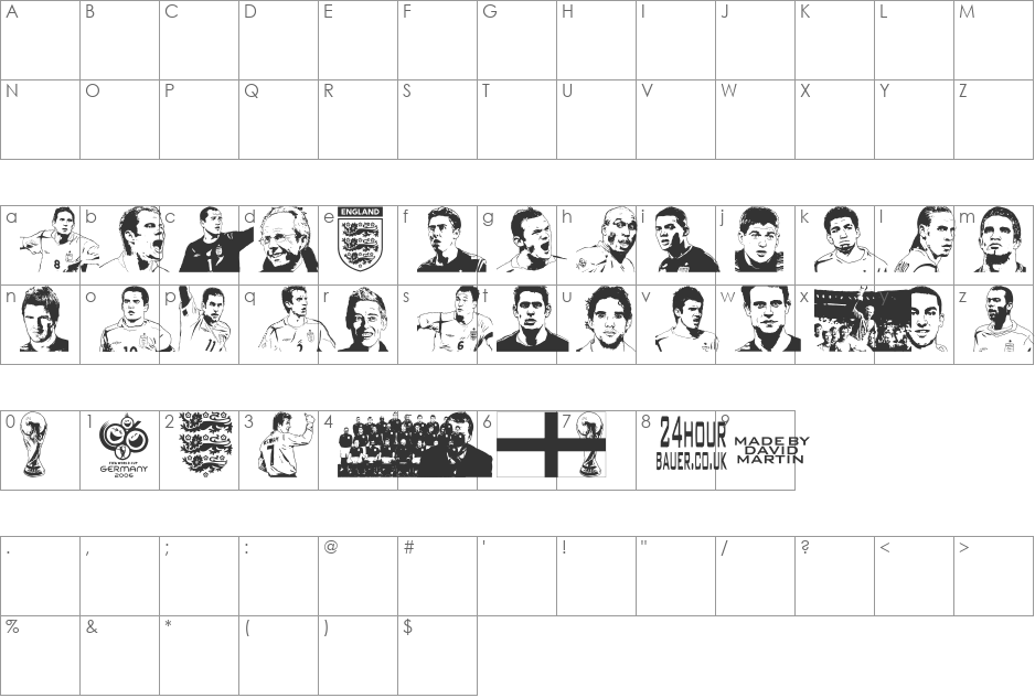 England squad 2006 font character map preview