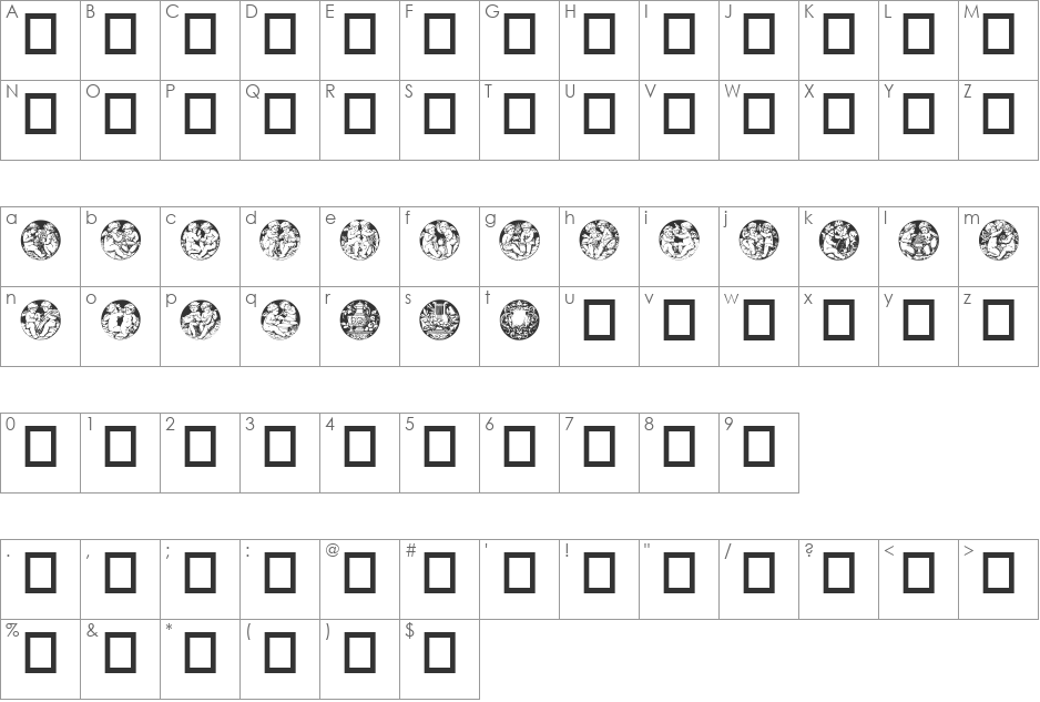 Engle font character map preview