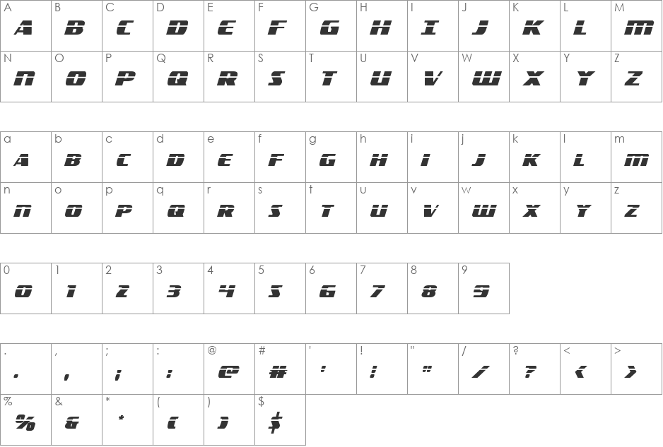 Americorps Laser Condensed font character map preview