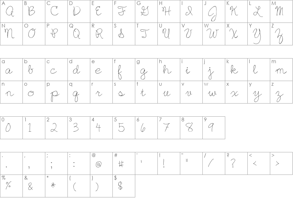 English Essay font character map preview