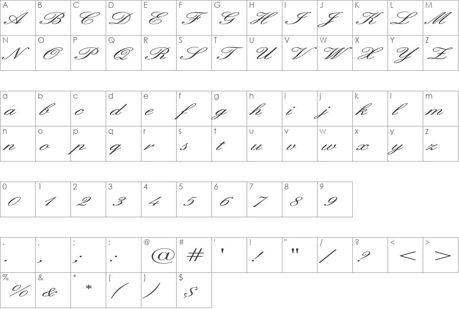 English Ex font character map preview