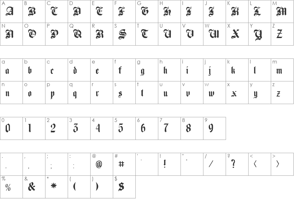 English Time font character map preview