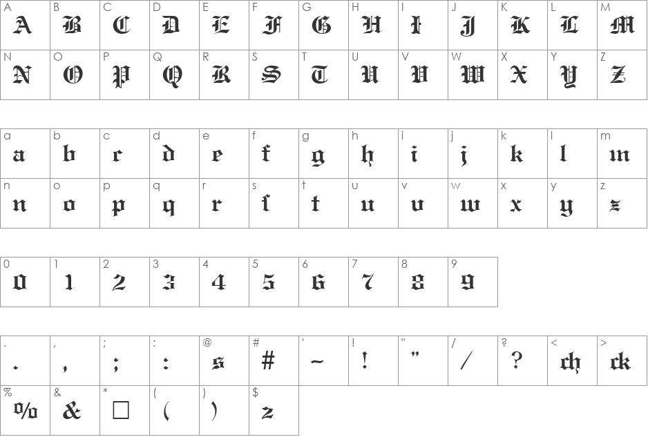 EnglishGravure font character map preview