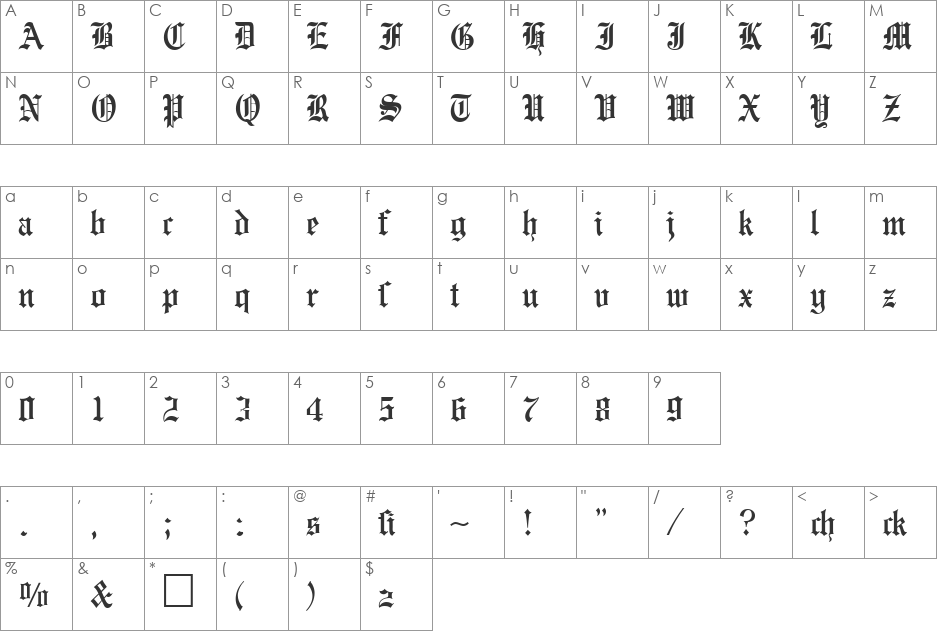 EnglishGravure DB font character map preview